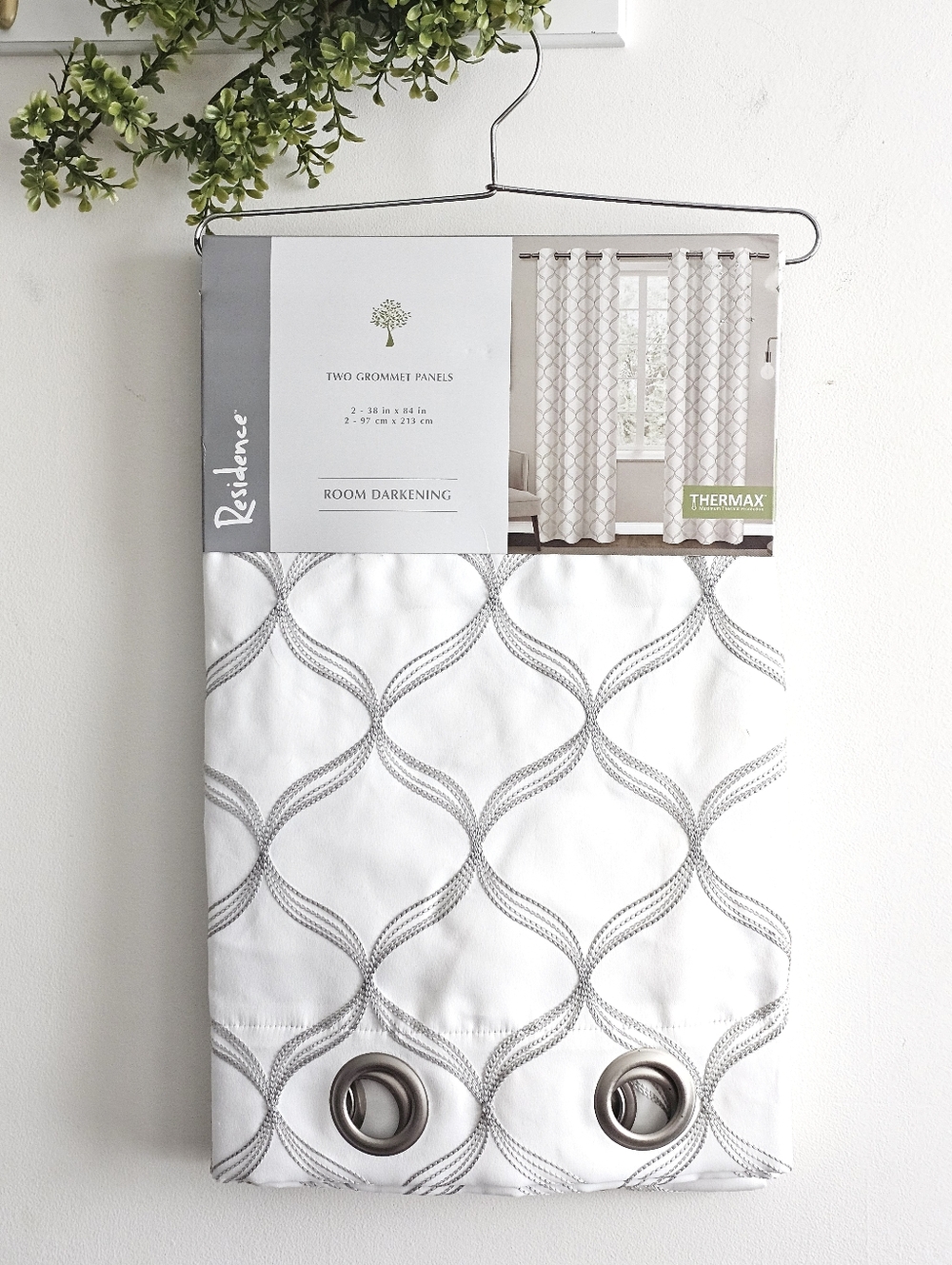 Residence Amelia Room Darkening Curtains 84” White Gray Grommet 2 Panels NWT